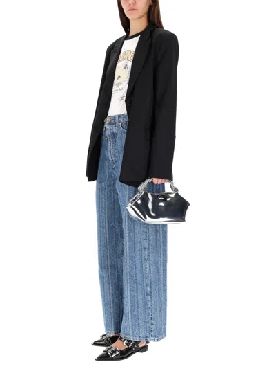 Ganni Women White Crewneck T-shirt With Maxi Logo On The Front In Cotton Jersey Woman In White