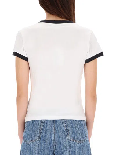 Ganni Women White Crewneck T-shirt With Maxi Logo On The Front In Cotton Jersey Woman In White