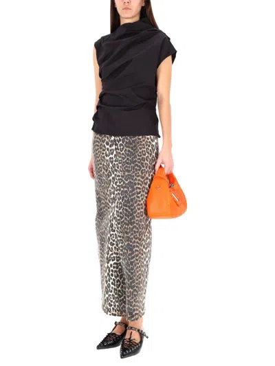 Ganni Asymmetric Draped Sleeveless Top With Open Back In Black