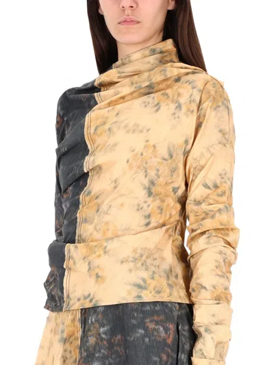 Ganni Asymmetric-neck Floral-print Top In Multi