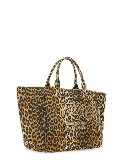 Ganni Women Tote Bag With Animal Pattern In Burgundy