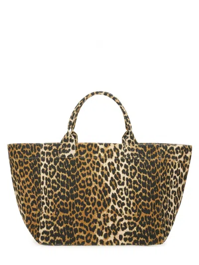 Ganni Women Tote Bag With Animal Pattern In Burgundy