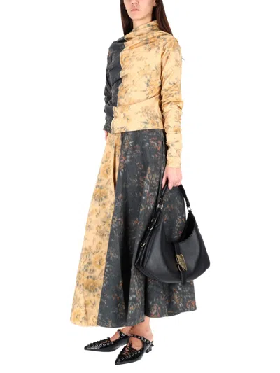 Ganni Floral Flared Ankle Length High Waist Skirt In Multi