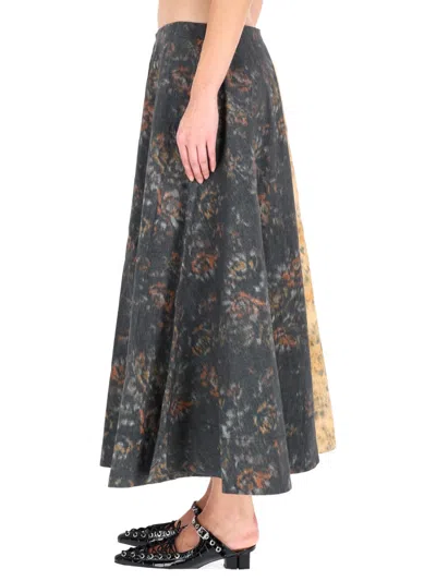 Ganni Floral Flared Ankle Length High Waist Skirt In Multi