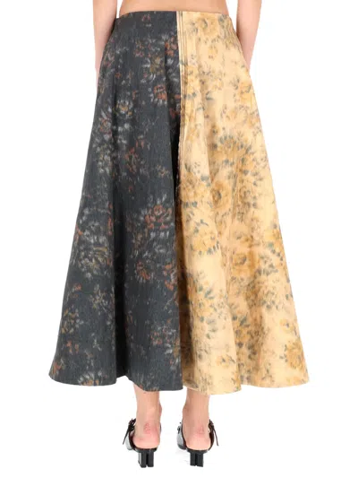 Ganni Floral Flared Ankle Length High Waist Skirt In Multi