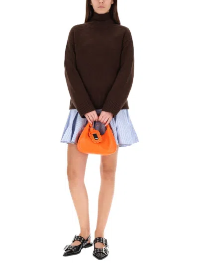 Ganni Women Wool Blend Sweater In Brown
