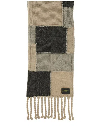 Ganni Women Wool And Cotton Plaid Scarf In Neutral