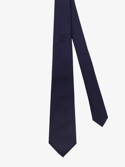 Giorgio Armani Silk Tie With 8cm Width And Monogram Detail In Black