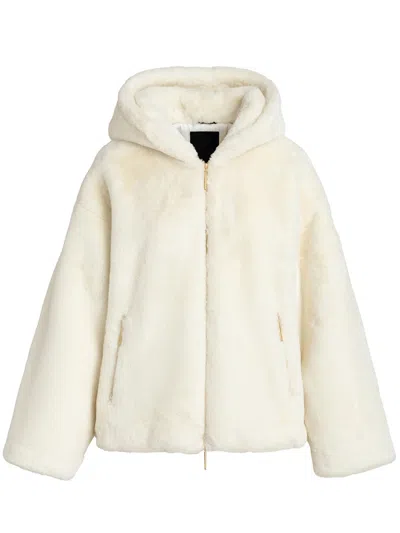 Tatras Yumola White Jacket With Drawstring Hood And Logo Patch On The Sleeve In Ecofur Woman In Neutral