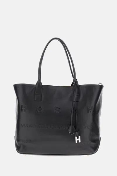 Hogan Black Script Tote In Black
