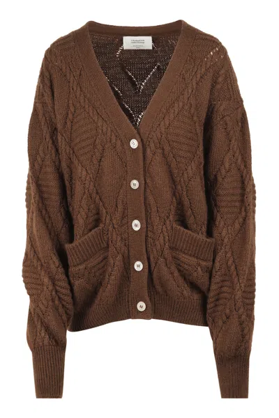 Weekend Max Mara Diamond-pattern Cable-knit Cardigan In Brown
