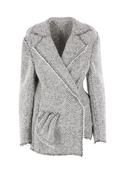 Alberta Ferretti Herringbone Wrap-around Jacket In Gray