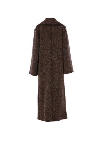 Alberta Ferretti Herringbone Button Coat In Brown