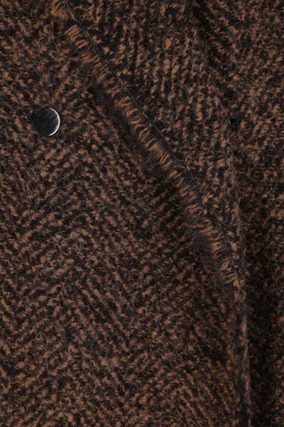 Alberta Ferretti Herringbone Button Coat In Brown