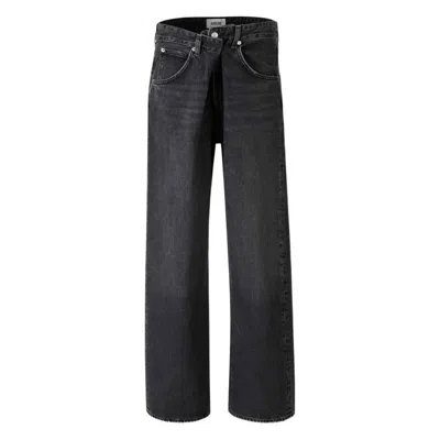 Agolde Vana Black Low-crotch Jeans With Book Closure In Denim Woman In Black