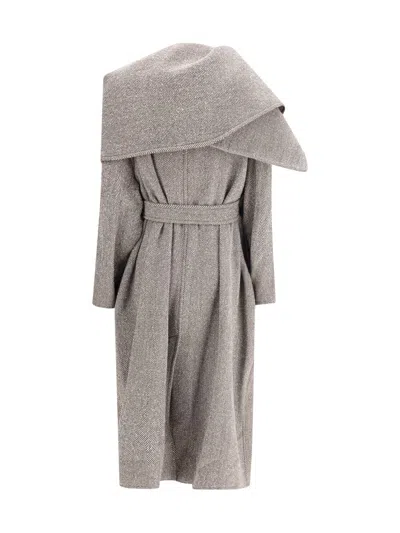 Ferragamo Women Oversized Asymmetric Coat In Gray