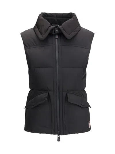 Moncler Padded High Collar Vest With Flap Pockets In Black