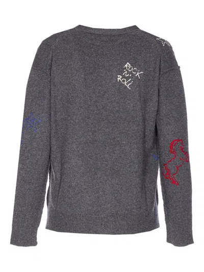 Zadig & Voltaire Mirkaz West Graph Embroidered Cashmere Cardigan In Gray