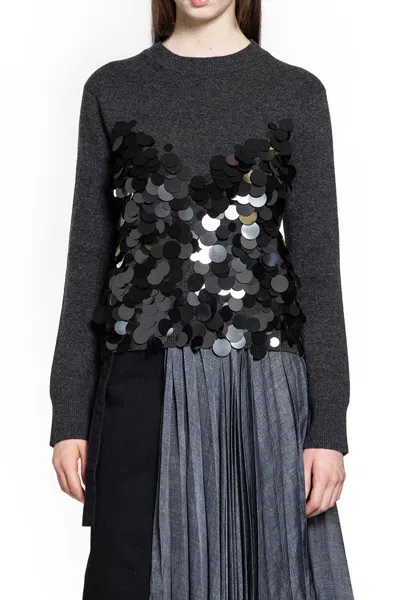 Sacai Womens C Gray Black Sequin-embellished Wool Jumper In Black