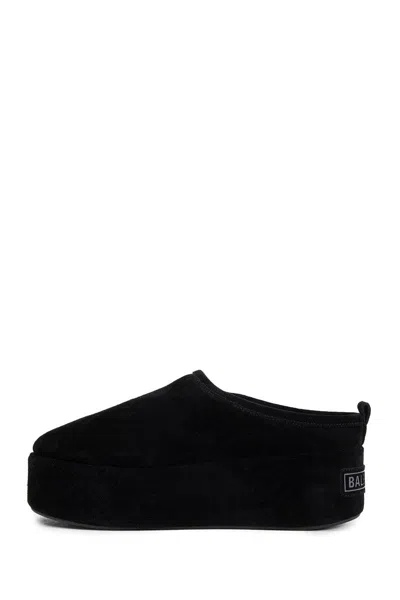 Balenciaga Suede Mules With Rounded Toe And Elevated Platform Sole In Black