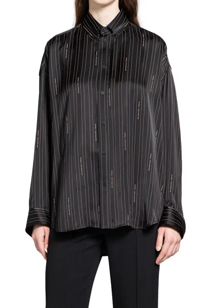 Balenciaga Pinstriped Black Button-down Shirt Women In Brown