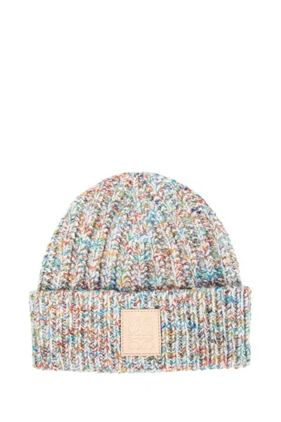 Loewe Logo Wool And Cashmere-blend Beanie In Brown