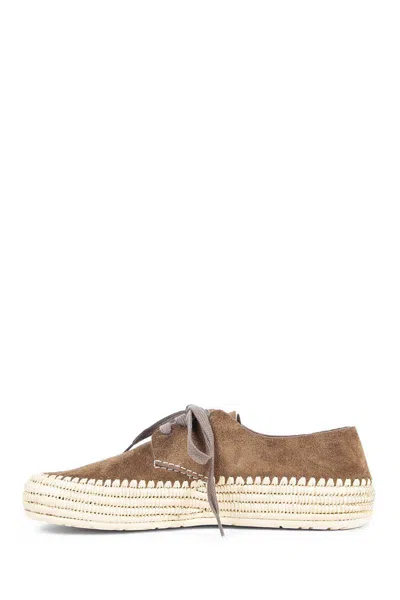 Loewe Men Rio Lace-up Shoes In Suede And Raffia In Brown