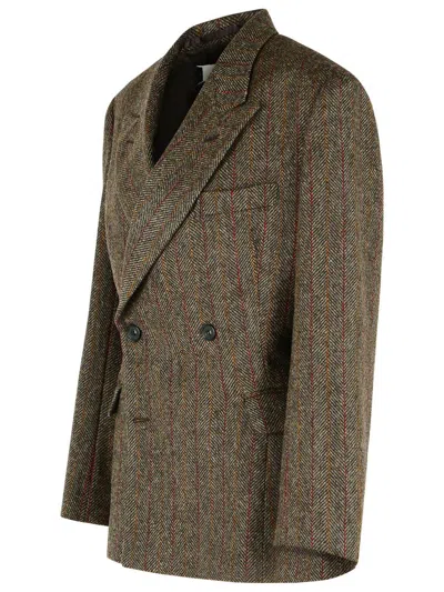 Maison Margiela Tailored Wool Blazer Notched Lapels In Brown