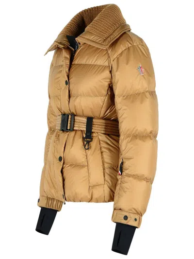Moncler Bataillouse Belted Down Ski Jacket Clothing In Brown