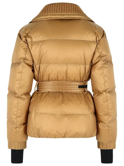 Moncler Bataillouse Belted Down Ski Jacket Clothing In Brown