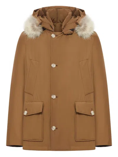 Woolrich Arctic Anorak In Ramar Cloth With Removable Fur In Brown