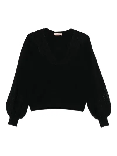 Twinset Timeless Black Sweater With Round Neckline In Black