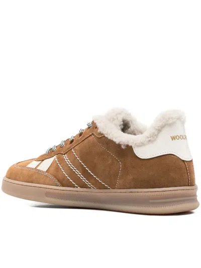 Woolrich Premium Leather Sneakers Featuring Contrast Stitching In Brown