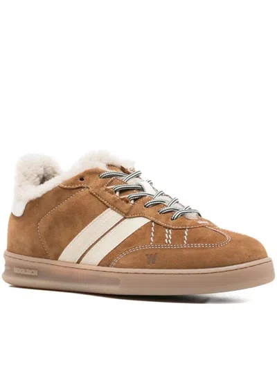 Woolrich Premium Leather Sneakers Featuring Contrast Stitching In Brown