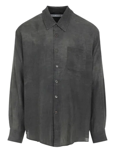 Our Legacy Long-sleeved Button-up Shirt With Classic Collar And Textured Fabric In Black