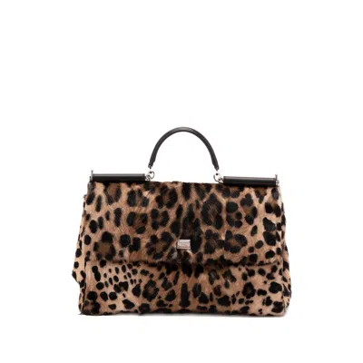 Dolce & Gabbana Vittoria Leather-trimmed Leopard-print Goat Hair Shoulder Bag In Orange