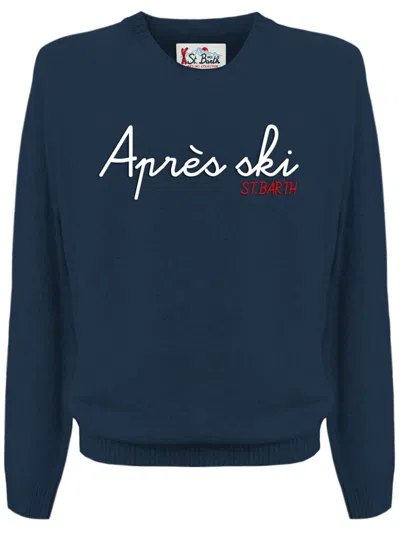 Mc2 Saint Barth Crew Neck Sweater Ribbed Cuffs Long Sleeves In Blue