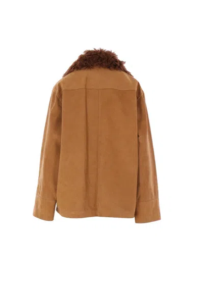 Plan C Shearling-collar Pocket Jacket In Brown