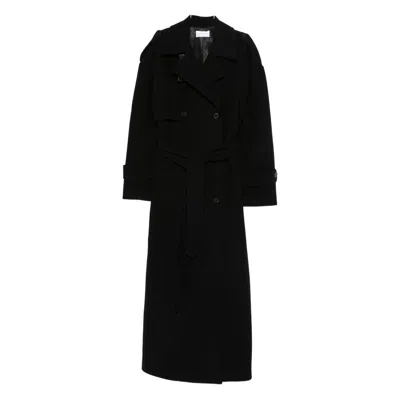 The Nina Studio Belted Double-breasted Coat In Black