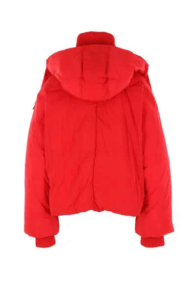 Sportmax Water-repellent Crinkled Red Puffer Jacket With Detachable Hood In Purple