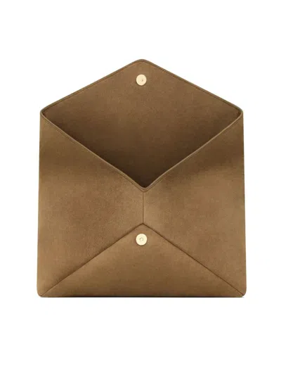 Saint Laurent Large Cassandre Envelope Clutch In Suede In Gold