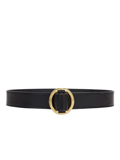 Saint Laurent Smooth Leather Belt Featuring Gold-tone Buckle In Black