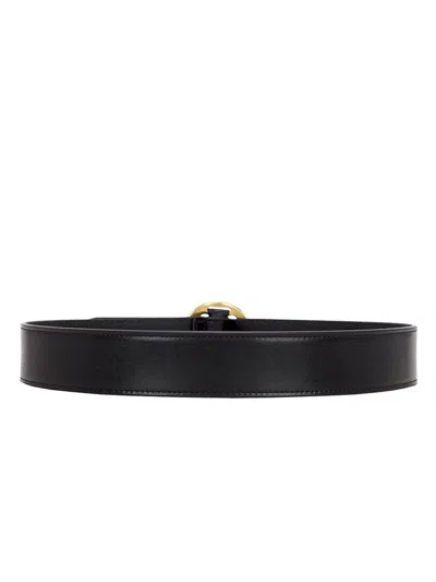 Saint Laurent Smooth Leather Belt Featuring Gold-tone Buckle In Black