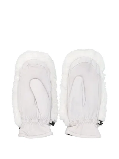 Goldbergh Hill Leather Mittens With Faux Fur Top In White