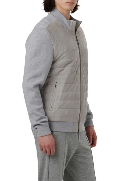 Bugatchi Quilted Suede Panel Sweater Jacket In Gray
