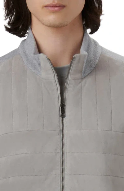 Bugatchi Quilted Suede Panel Sweater Jacket In Gray