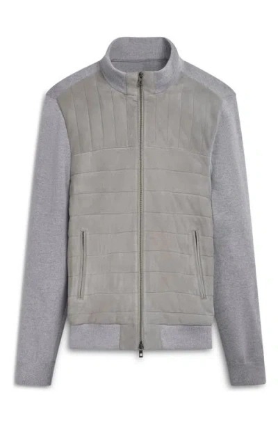Bugatchi Quilted Suede Panel Sweater Jacket In Gray