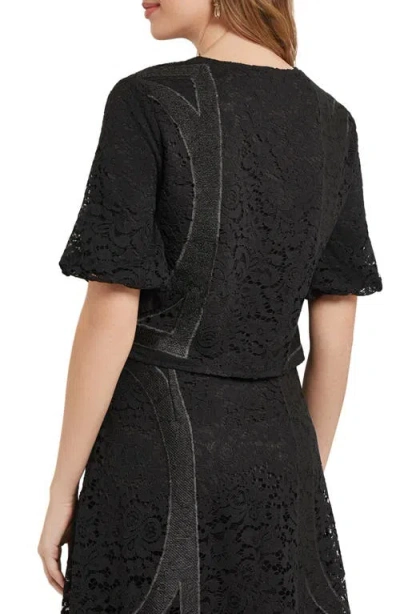 Misook Modern Fit Cropped Textural Woven Blouse In Black