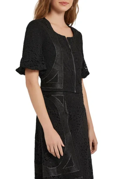 Misook Modern Fit Cropped Textural Woven Blouse In Black