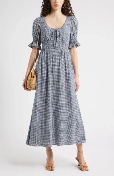 Chelsea28 Gingham Smocked Waist Maxi Dress In Gray